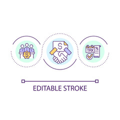 Financial counseling loop concept icon. Deal with trustful partners. Outsource bookkeeping service abstract idea thin line illustration. Isolated outline drawing. Editable stroke. Arial font used