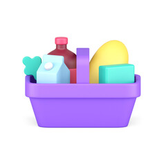 Food and drink grocery market shopping basket side view realistic 3d icon