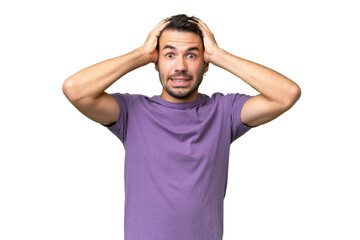 Young handsome caucasian man over isolated background doing nervous gesture