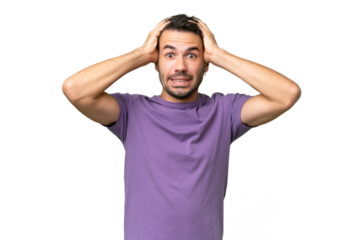 Young handsome caucasian man over isolated background doing nervous gesture