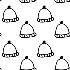 Seamless vector pattern funny hats white Doodle