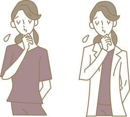 困った表情の若い女性医師のイラストセット