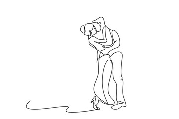 young couple in love full body kissing hugging one line drawing