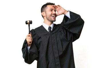Naklejka premium Judge caucasian man over isolated background smiling a lot