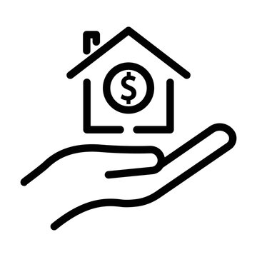 Hand Line Icon Illustration With House And Dollar. Suitable For Home Loan Icon. Icon Related To Real Estate. Simple Vector Design Editable. Pixel Perfect At 32 X 32