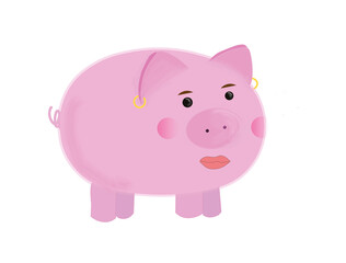 Pink pig with painted lips and earring