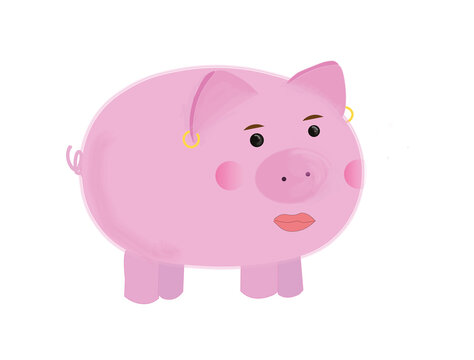 Pink pig with painted lips and earring