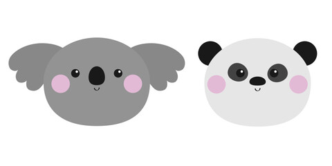 Koala panda bear set icon. Cute kawaii cartoon baby character. Funny round head face. Pink cheek. Happy Valentines Day. Greeting card. Notebook cover, tshirt print. White background. Flat design.