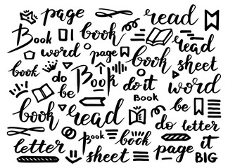 Inspirational quote read books. Vector set handwritten lettering, inscription, calligraphy design. Text background