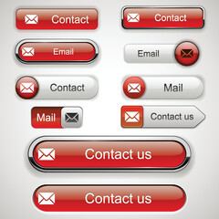 Set of vector buttons for websites, mobile applications. Design elements for website or app. Different gradient colors and icons on white background.