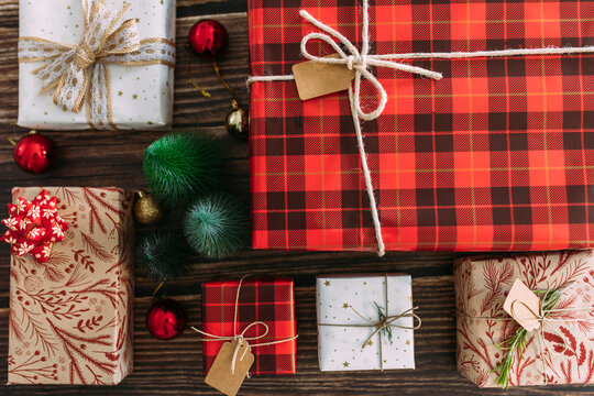 Christmas gifts boxes on table