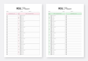 Daily and weekly meal planner with shopping list. Weekly meal planner. 2 set of Meal planner A4 size editable, Printable meal planner. Meal Schedule, Meal Tracker, Healthy Planner & Diet Planner.