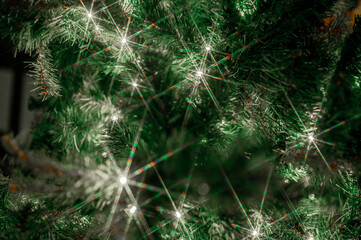 Christmas lights glowing on Christmas tree