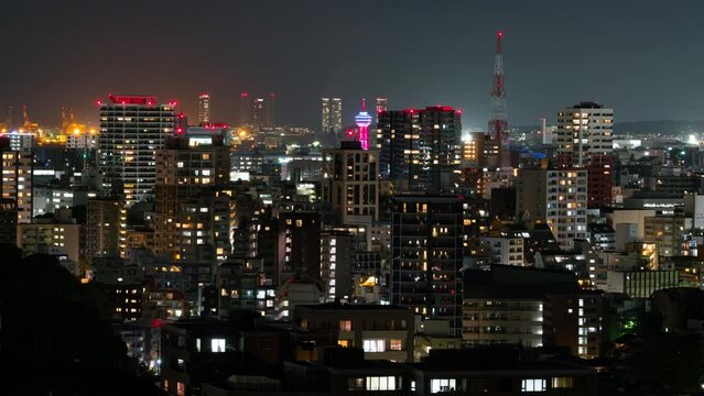 Time lapse of city lights of Hakata in Fukuoka Prefecture, Japan
