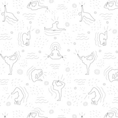 pattern with yoga poses. Background for yoga salon, baner, poster