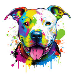 Colorful Paint Pit Bull Terrier on transparent background