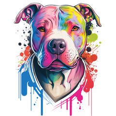 Colorful Paint Pit Bull Terrier on transparent background