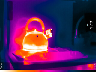 Thermal image, kettle on gas stove