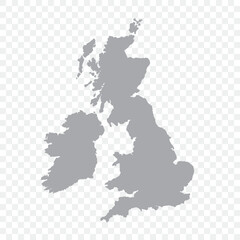 The Great Britain map in gray on a transparent background