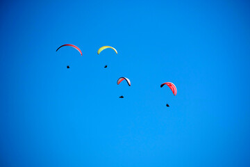 Photo shoot of the flight of a paragliding group