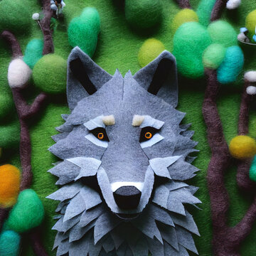 Felted wolf portrait