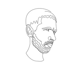 portrait of a man with a beard and mustache, hand-drawn in a minimalist style, in the technique of one line, monoline. Barber shop symbol