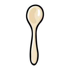 Doodle serving spoon. Hand-drawn beige color sifting dish isolated on white background. Kitchen spoon symbol. Cozy utensil for cooking, baby dishes, soup ladle image. Vector domestic life illustration