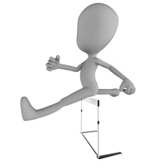 ハードル ジャンプ 3Dモデル ハードルを飛び越えるフィギュア パペット 透過PNG 白	
