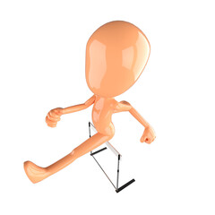 ハードル ジャンプ 3Dモデル ハードルを飛び越えるフィギュア パペット 透過PNG 黄色 オレンジ