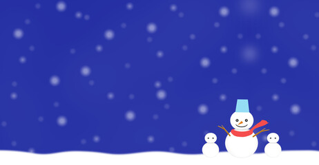 雪だるまと雪が降る背景イラスト
