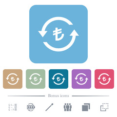 Turkish Lira pay back flat icons on color rounded square backgrounds