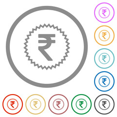 Indian Rupee sticker alternate flat icons with outlines