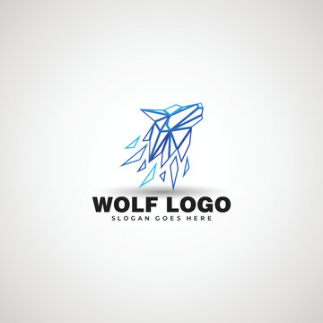 Geometric Modern Gem Stone Diamond Fox Dog Wolf Head Line Outline Logo Design Vector