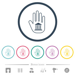 Hand shaped banking sanction sign outline flat color icons in round outlines