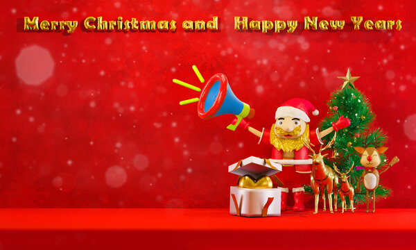 Merry Christmas and New Year background 3D rendering.