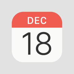 18 December icon isolated on background. Calendar symbol modern, simple, vector, icon for website design, mobile app, ui. Vector Illustration