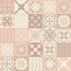 Beige pastel square ceramic tiles, gentle idyllic mediterranean style for interior design