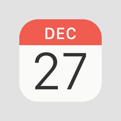 27 December icon isolated on background. Calendar symbol modern, simple, vector, icon for website design, mobile app, ui. Vector Illustration