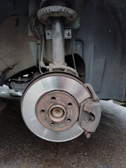 Front car disc and brake pad close-up