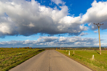 Sunny fall day in the countryside. Autumn landscape.