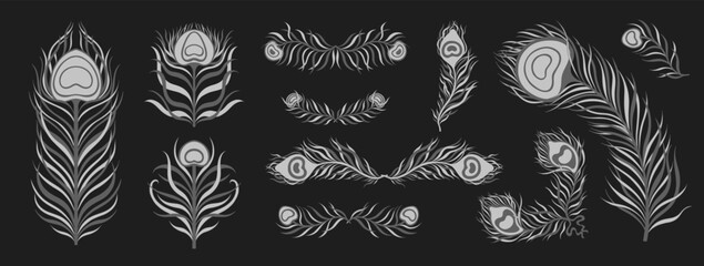 Peacock feather vintage style set. Art deco, nouveau 1920-1930 design. © ArinaKram