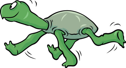 niedliche grüne Schildkröte rennt mit rasend schnellen Schritten
