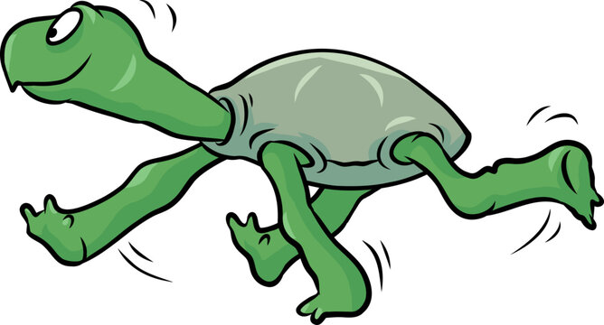 niedliche gr&uuml;ne Schildkr&ouml;te rennt mit rasend schnellen Schritten