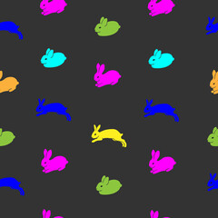 Seamless funny colorful pattern with bunnies, and rabbits. Vector pattern for fabric, wallpaper,  banner, textile, apparel.