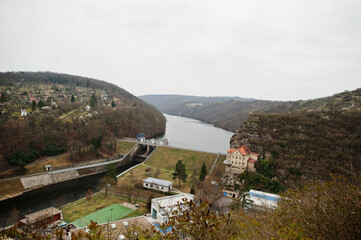 City of Znojmo in the South Moravian region in the Czech Republic. View of the dam on the hillside.