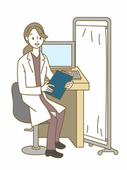 診察室で座って説明する若い女性医師