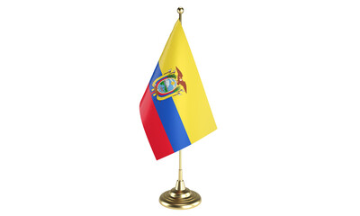 Ecuador table flag on white background, 3d rendering, isolated