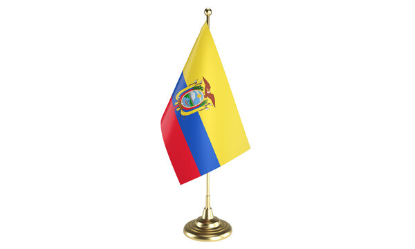 Ecuador table flag on white background, 3d rendering, isolated