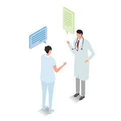 アイソメトリック_会話をする男性医師と男性看護師