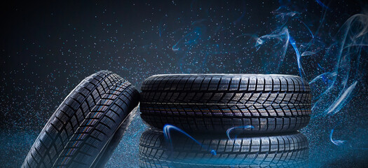 Car winter tire on colored © Angelov